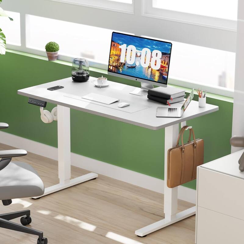 Electric Height Adjustable Standing Desk, 55x24 Inches, Ergonomic Sit-to-Stand Rising Computer Table for Home Office