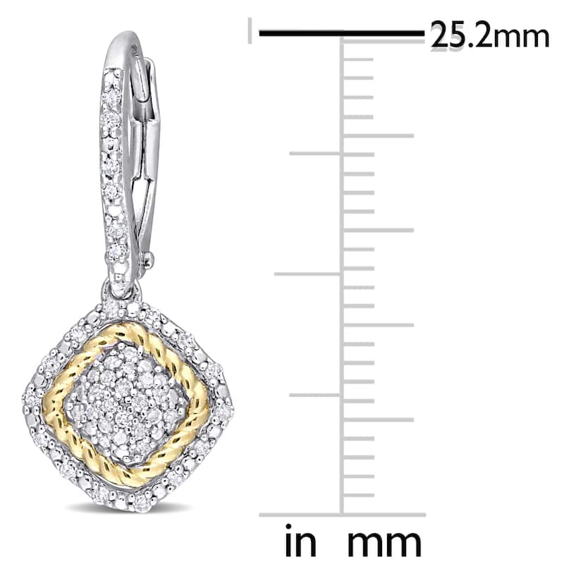 Miadora Yellow Plated Sterling Silver 1/3ct TDW Diamond Square Halo Leverback Drop Earrings
