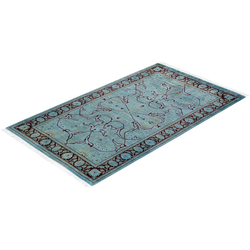 Overton Hand Knotted Wool Vintage Inspired Modern Contemporary Overdyed Blue Area Rug - 3' 2" x 5' 4"