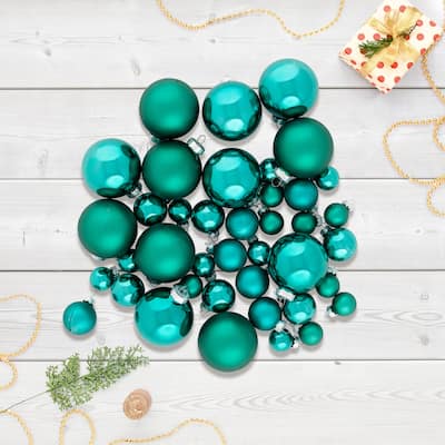 Shiny and Matte Multiple Size Glass Ball Christmas Ornaments - 40ct - Green