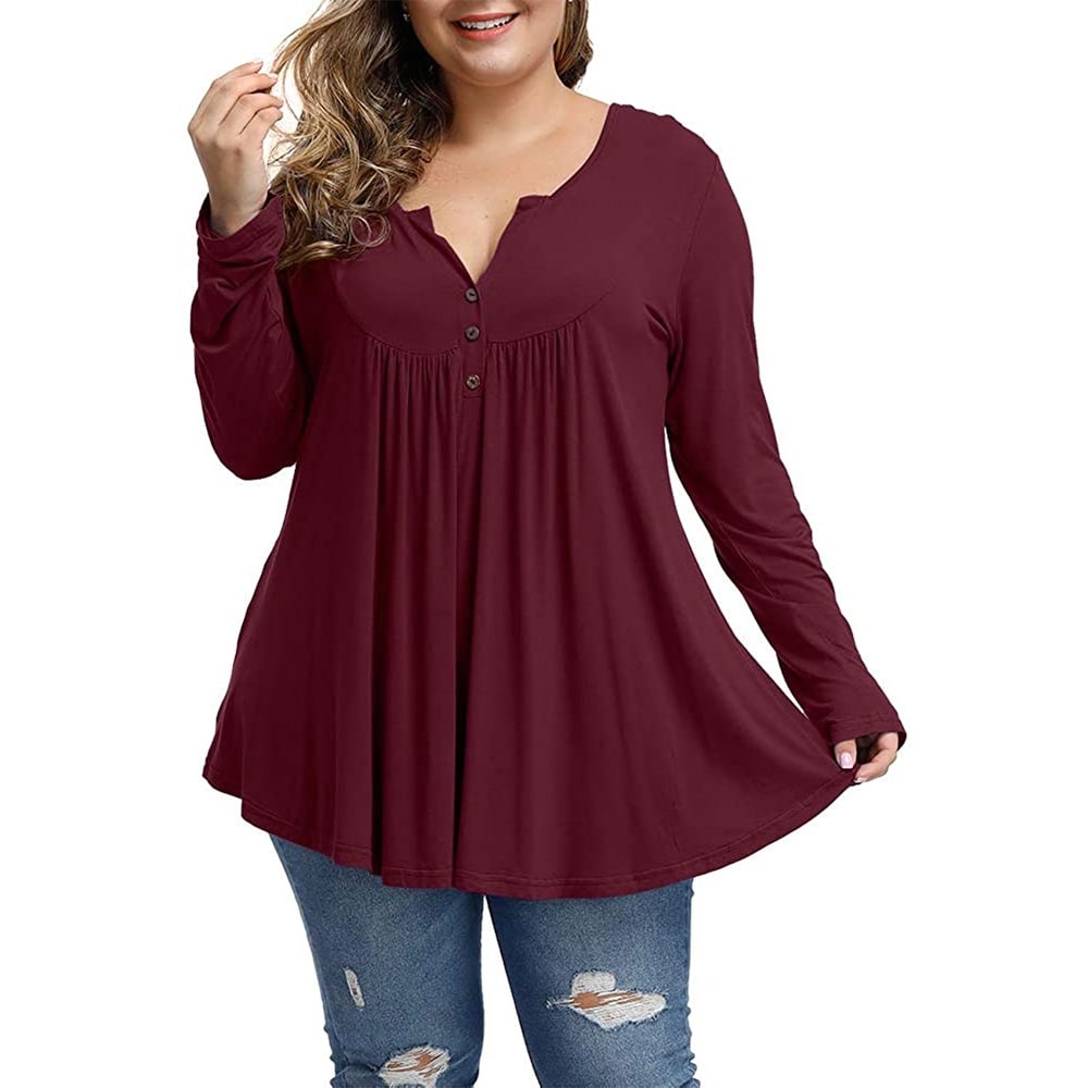 Women's Neck Henley Long Sleeve Tops Blouse Shirts - Overstock - 32138130