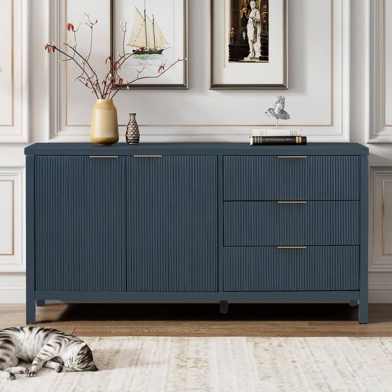 60" Modern 2-Door Sideboard Cabinet with Functional Storage Drawers for Entryway Living Room or Hallway