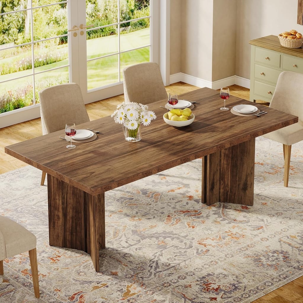 63-inch Rectangle Wooden Dining Table with Large Tabletop and Heavy Duty Legs for 4 to 6 People