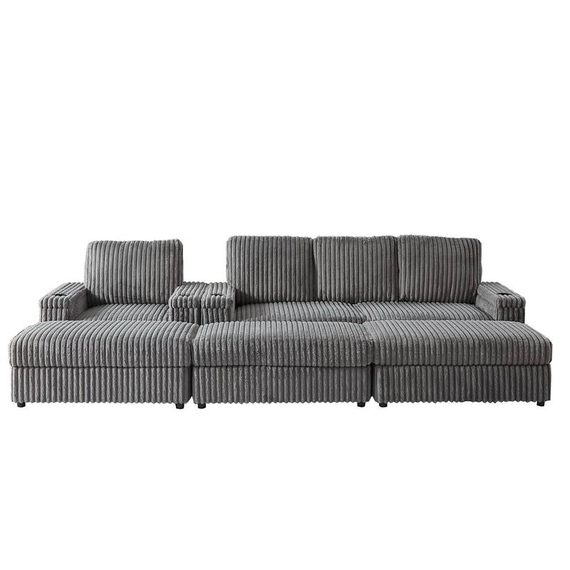 Anmytek Corduroy 3-Seater Deep Seat Sofa & Single Recliner With Cup-Holding Grooves