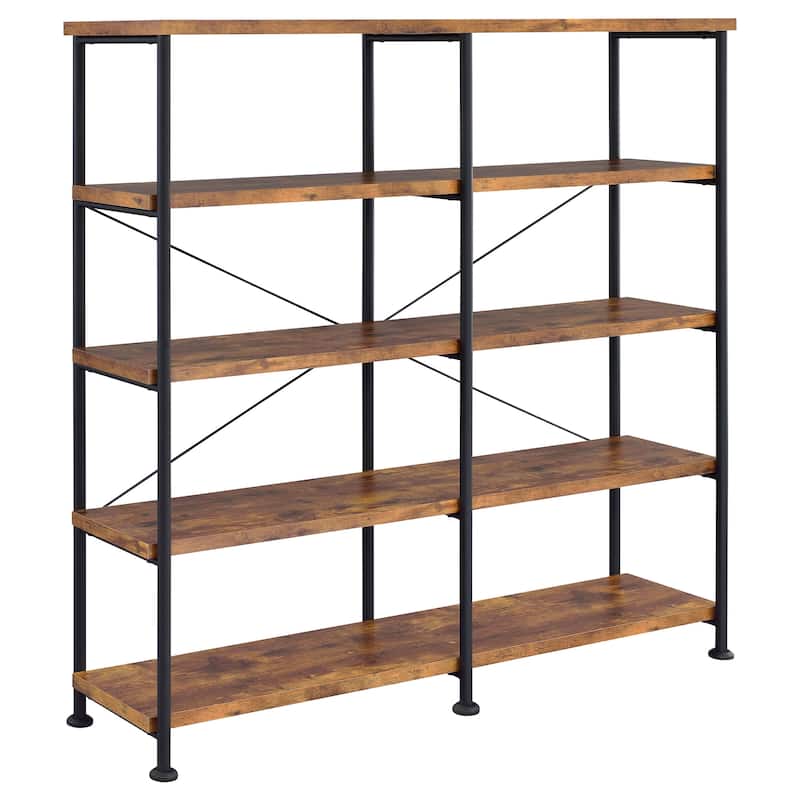 Analiese 63-inch 4-shelf Double Bookshelf - 60.00" x 14.25" x 63.00" - Rustic Nutmeg