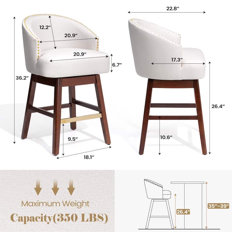 Counter Height Bar Stools Upholstered Solid Wood Swivel Barstool Set of 2/4