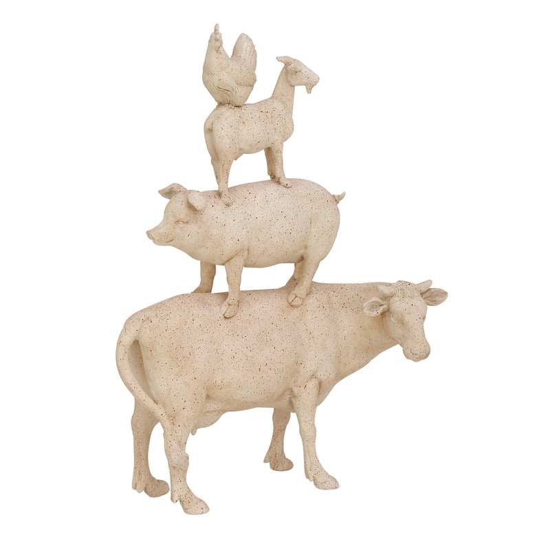 White Polystone Stacked Farm Animals Decorative Sculpture - 14 x 4 x 18