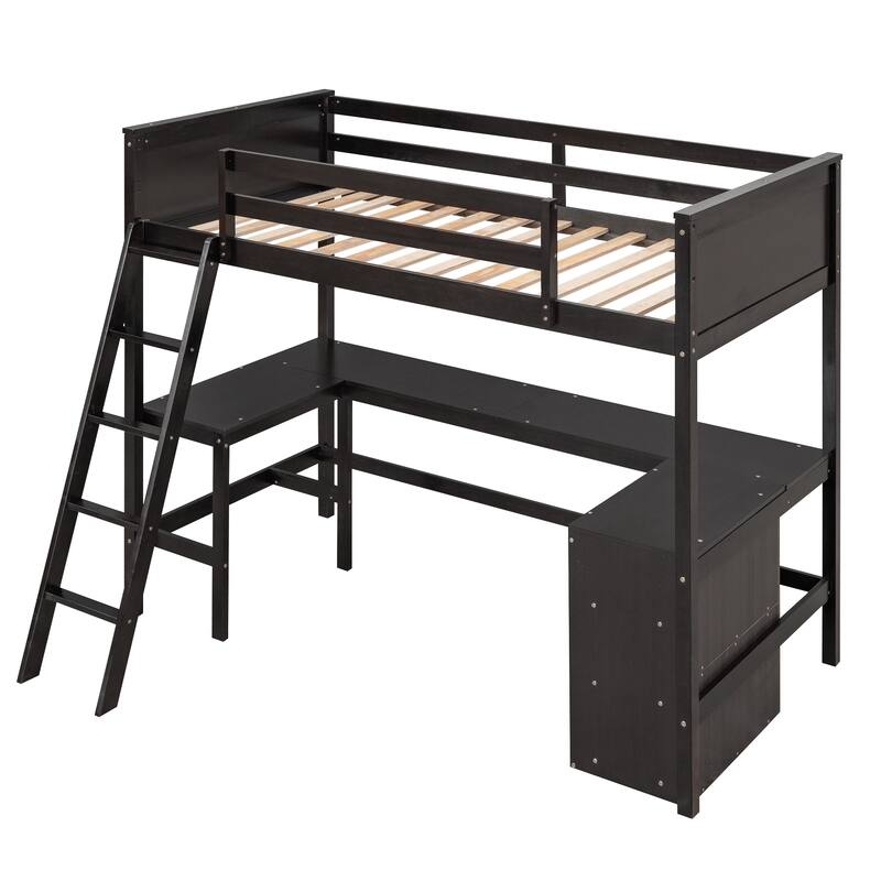 Space-Saving Twin Loft Bed with Desk and Shelves for Kids and Teens