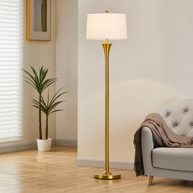 KAWOTI 66" Traditional Floor Lamp with White Linen Drum Shade