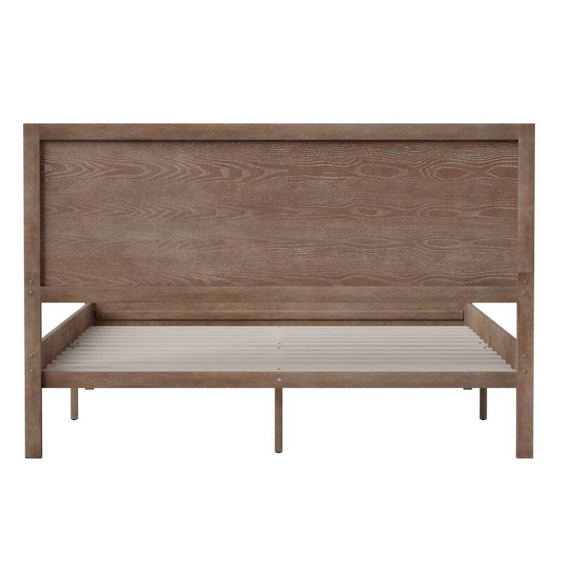 Solid Wood Platform Bed with Headboard and Wooden Slats