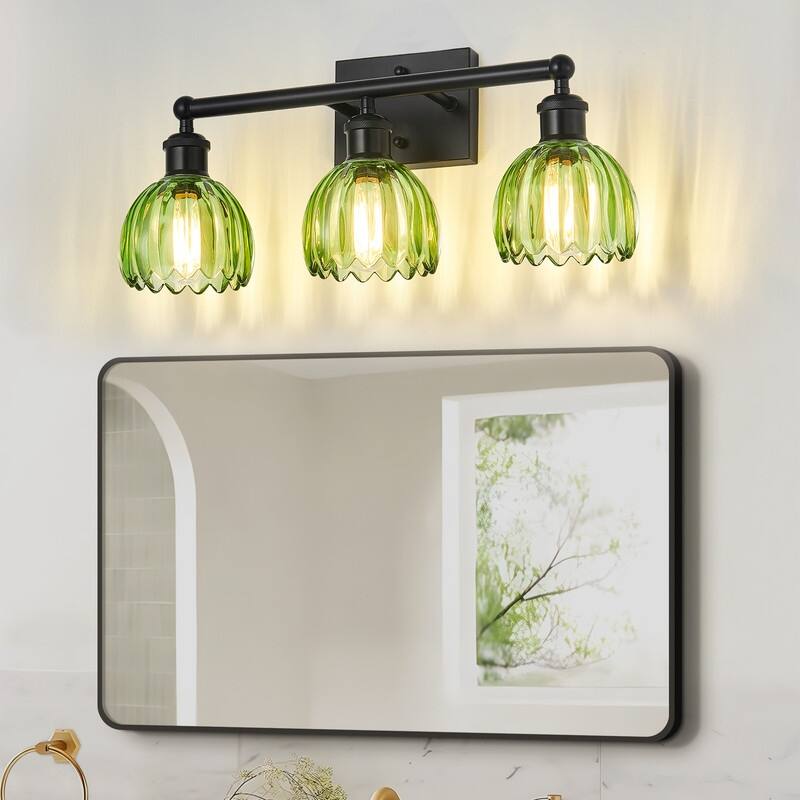 Modern Vintage Bathroom Vanity Light - Patterned Glass Shade E26 Bulb Base