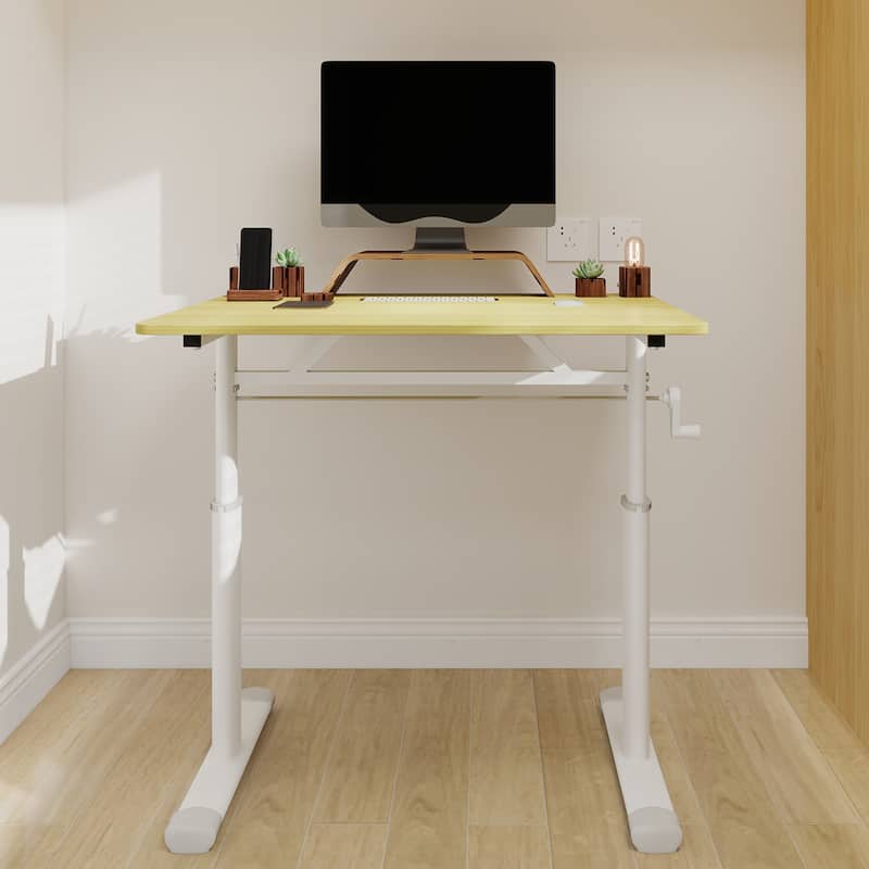 Roomfitters 31.5" Adjustable Height Study Desk - Compact Multi-Purpose Desk for Kids & Adults, Manual Crank Standing Desk - Walnut
