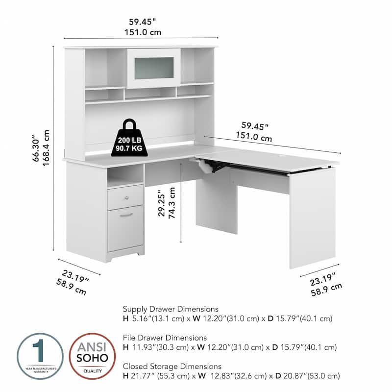 60W 3-position L-shaped Sit to Stand Desk with Hutch by Bush Furniture