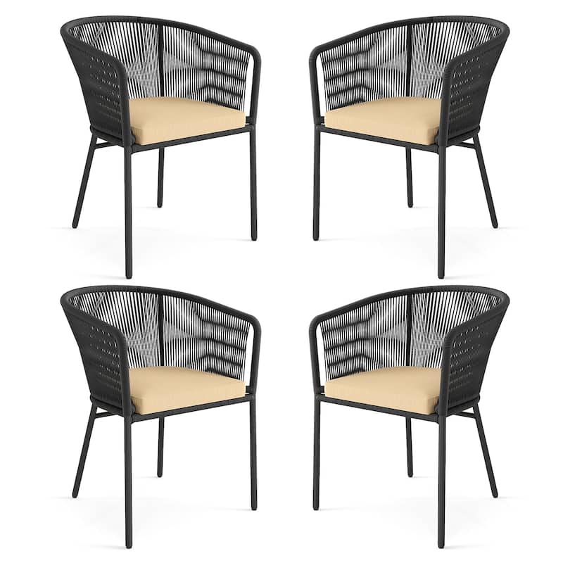 Gymax Patio Dining Chair Set of 4 w/Backrest Armrests Washable - Black