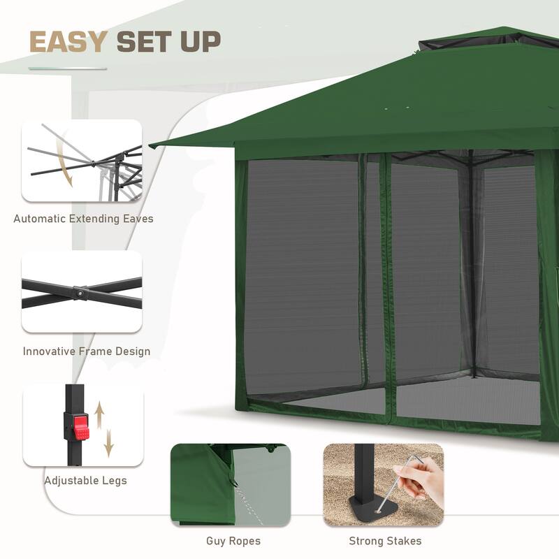 EAGLE PEAK 13x13 Pop Up Gazebo with Mosquito Netting, Easy Up Screened Canopy for Patio and Backyard, Easy Set-up Outdoor Gazebo