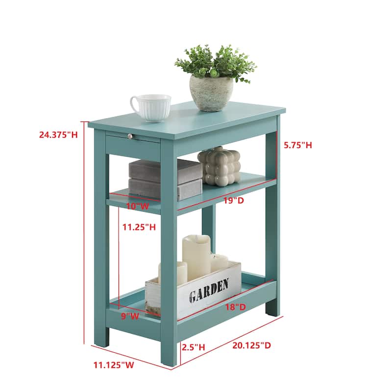 Slim Wood Side End Table with Storage Shelves & Pull-Out Tray, Nightstand for Bedroom, Living Room - 20"L x 11"W x 24"H
