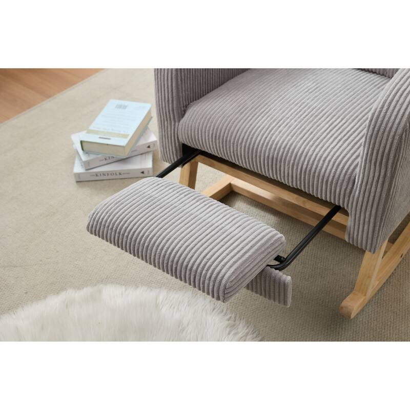 Modern Accent Rocking Chair Rocking Chair with Solid Wood Legs, Glider Rocker Side Pocket Living Room Lounge Arm Chair