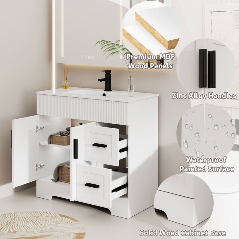 Modern 24/30/36/48" Wave-Line Bathroom Vanity Set with Sink & Faucet