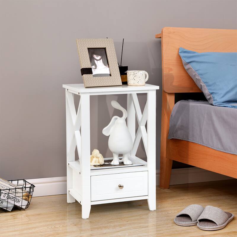 Costway Modern Nightstand with Bottom Drawer Storage Shelf Small Side