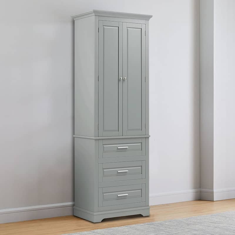 Minimalist Standard Freestanding Bathroom Tall Storage Cabinet with a Cabinet and 3 Drawers - Grey