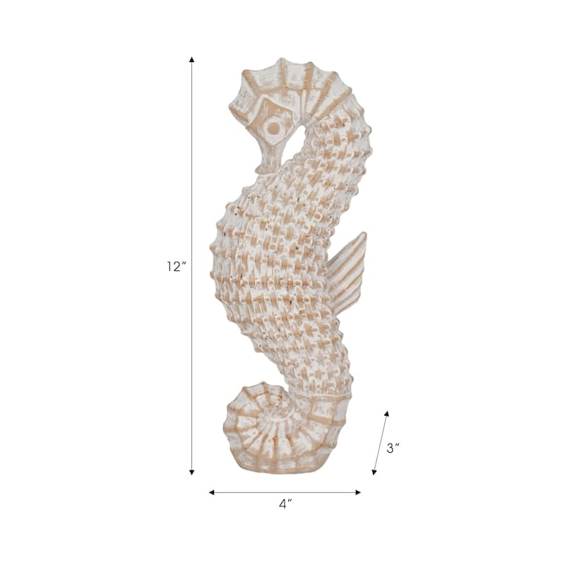 Decorative Resin Seahorse Sculpture Figurine - 12", White & Brown - 12.0"