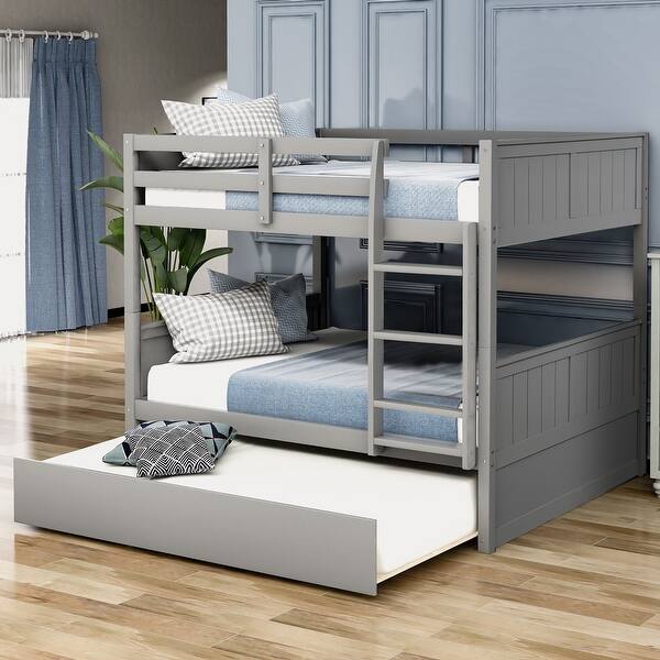 slide 2 of 50, Full Over Full Bunk Bed with Twin Size Trundle, Space-saving, Gray Grey