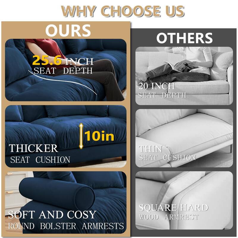 GDFStudio - Velvet 4-Seater 166" Cloud Modular Sectional Couch with Ottoman