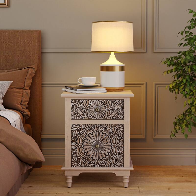 SUNBURY Solid Wood Accent Nightstand End Table w Storage Drawers