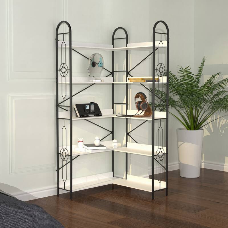 5 Tier Bookshelf, Industrial Style Corner Bookshelf