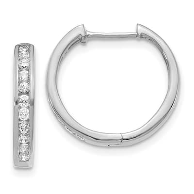 Curata 14k White Gold Diamond Hinged Hoop Earrings - 16x18mm Wide 2mm Thick