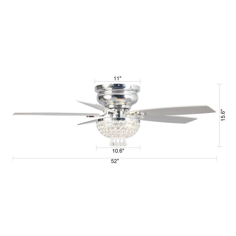 52" Modern 2-Light Low Profile Crystal Ceiling Fan with Remote