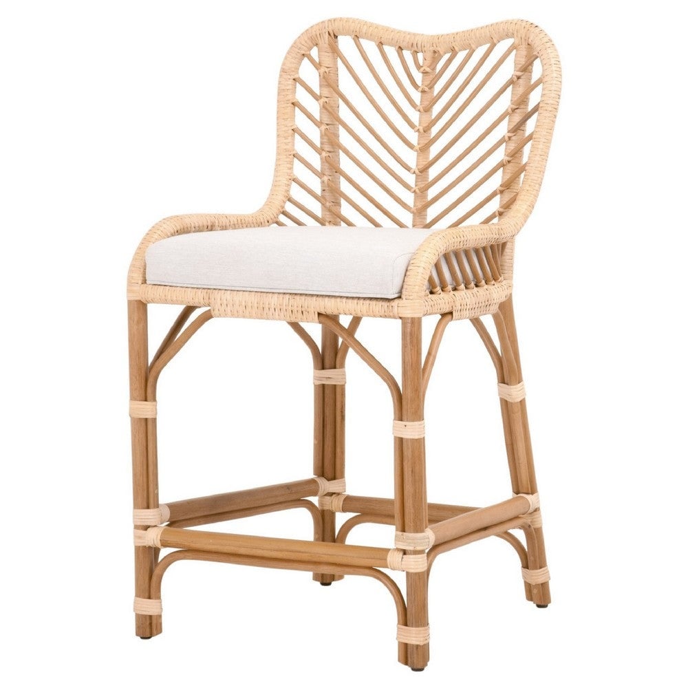 Counter Stool with Rattan Chevron Pattern Back Brown 22 L X 22