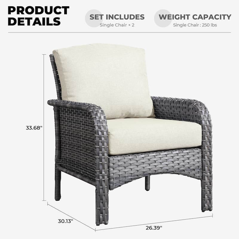 XIZZI Outdoor Patio Furniture Wicker Chair Set (Set of 2)