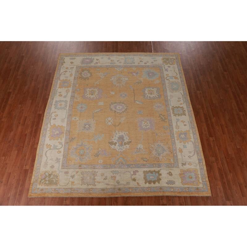 Hand Knotted Oriental 100% Wool Carpet Transitional All-Over Oranges & Rust Oushak Area Rug - 9' 10'' X 8' 7''
