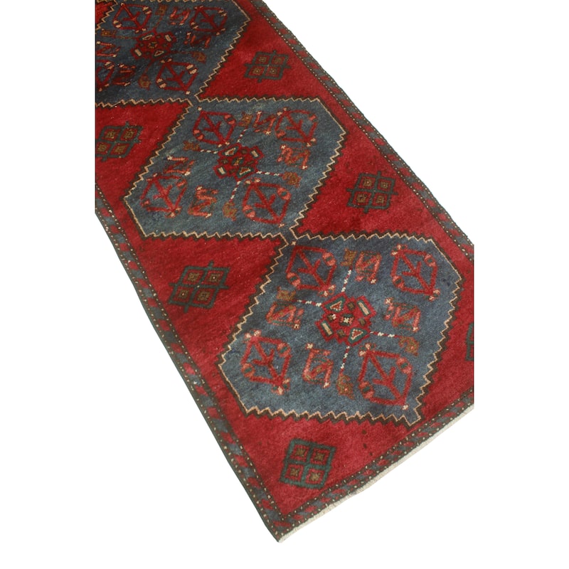 Noori Rug Fine Vintage Distressed Carver Red/Blue Runner - 2'7" x 8'10"