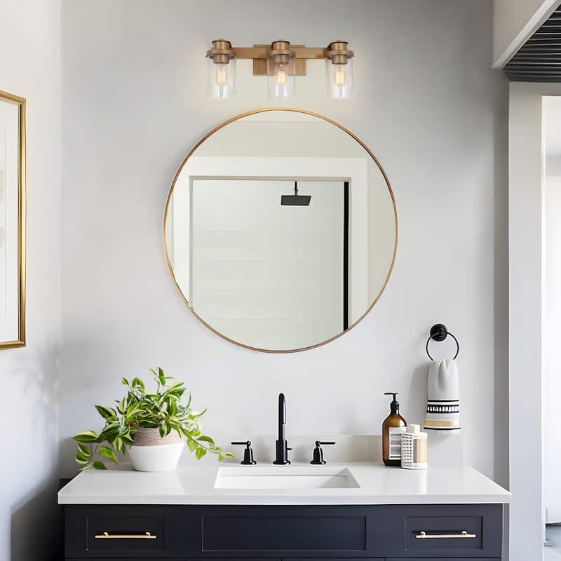 Modern Gold 3-Light Bathroom Vanity Light Cylinder Glass Wall Sconce