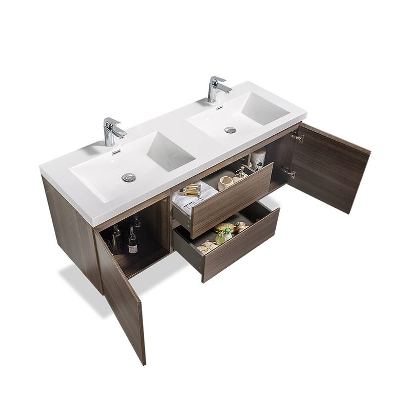 60" Wall-Mounted 2-drawer Bathroom Vanity Set with Integrated Double Sink