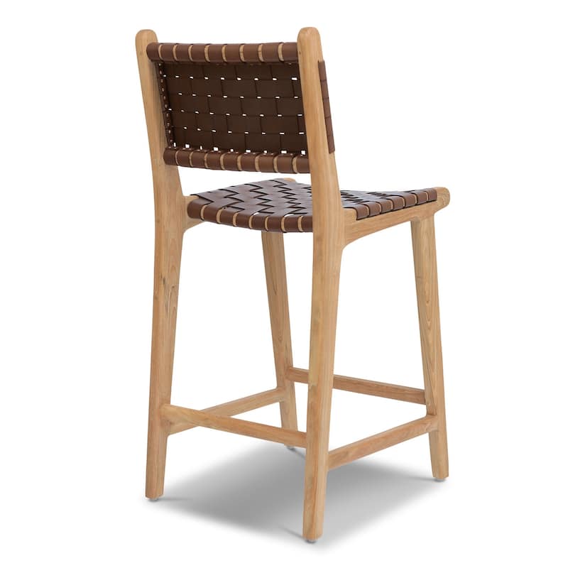 Poly and Bark Banda Teak & Leather Counter Height Stool - Solid Wood Frame