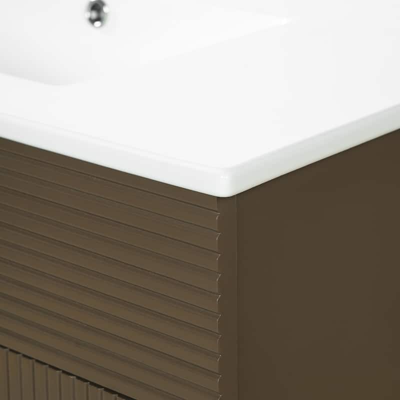 Christopher Knight Home - Modern Space Saving Striped Bathroom Vanity with Premium Ceramic Sink & Soft-Close Dual-Door Storage