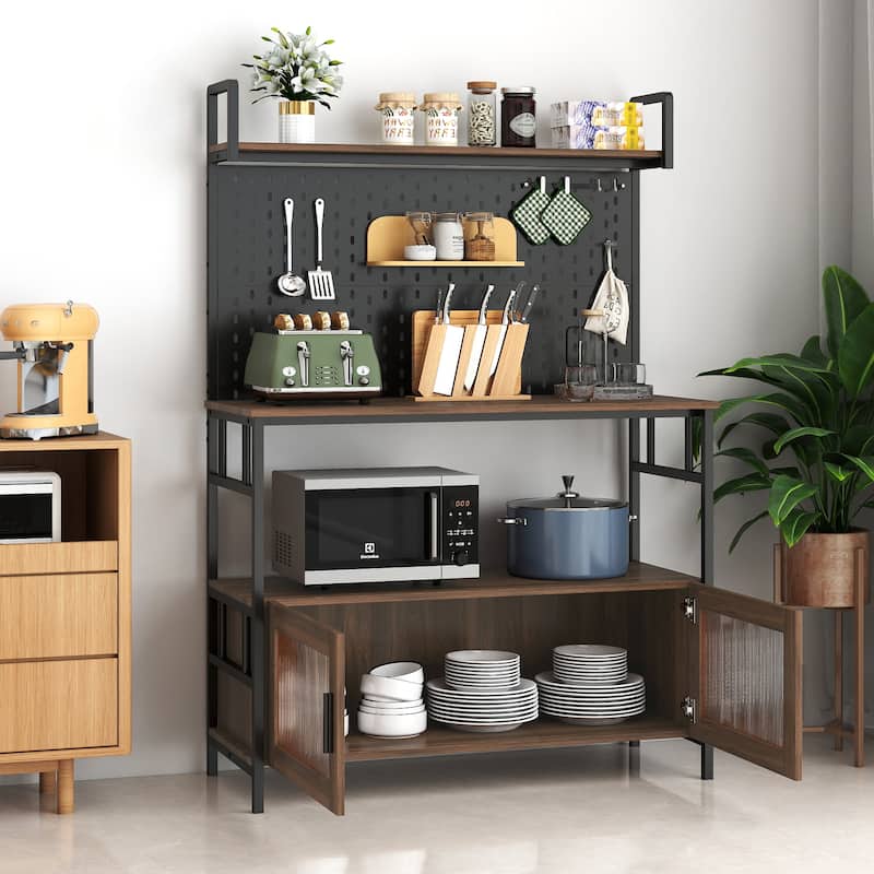 Kitchen Organizer Bakers Rack with Door, Microwave Oven Stand, Utility Storage Shelf