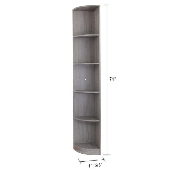 dimension image slide 3 of 5, Q-Max 5-tier Wood Display Corner Bookcase