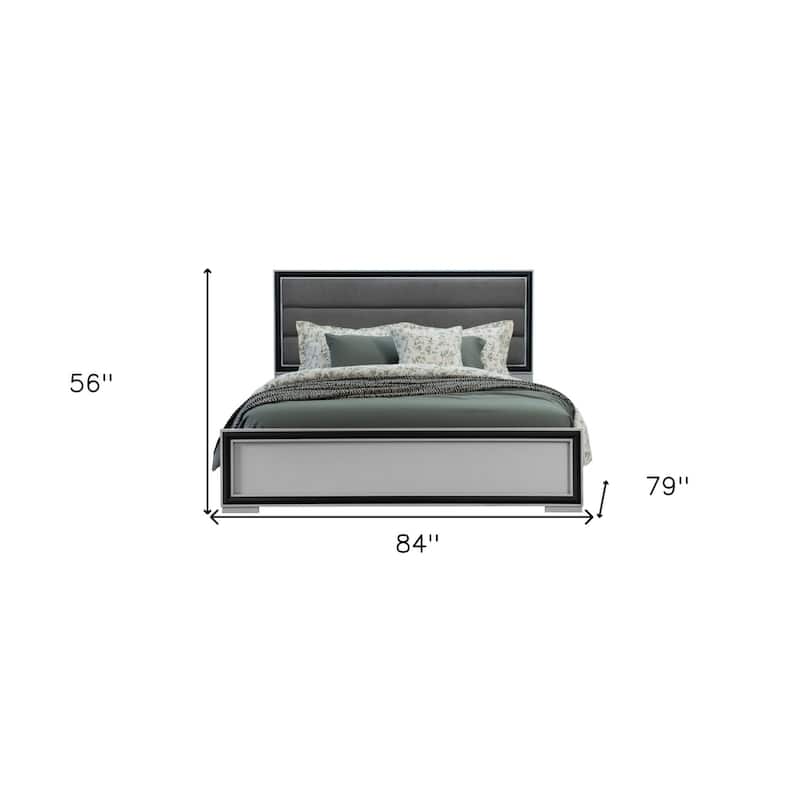 HomeRoots Gray Ribbed Texture Wood And Upholstery King Bed Frame