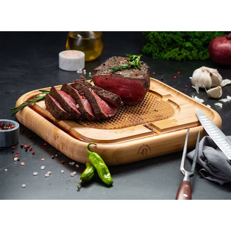 Bamboo Carving Cutting Chopping Board w/ Juice Groove, Pyramid Design