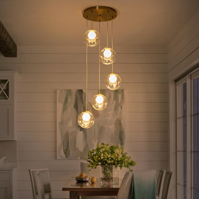 Modern Textured Glass Globe Pendant Light Frosted Shade Dining Room