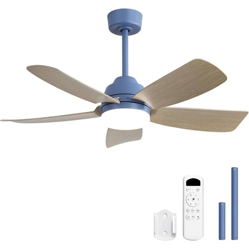 42" Modern Integrated LED Dark Blue Downrod Mounting Ceiling Fan with Light and Remote