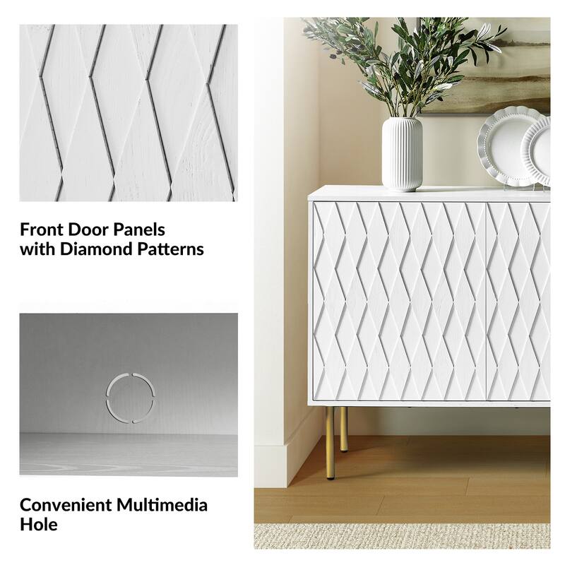 Petter Modern Diamond-shaped 60"Wide 3 Door Sideboard with Adjustable Shelves and Golden Metal Legs by HULALA HOME
