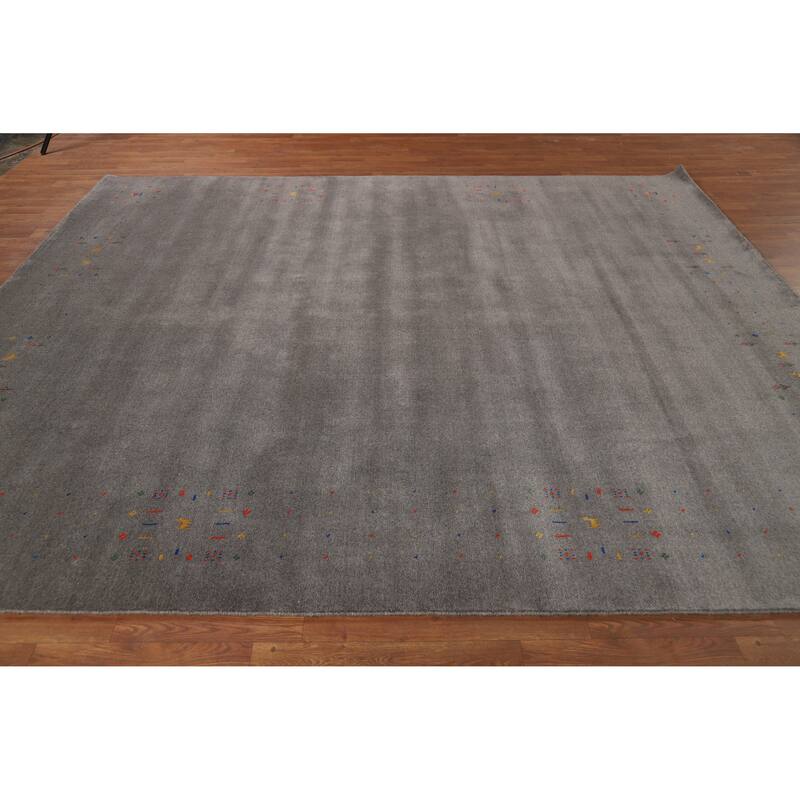 Gray Tribal Gabbeh Oriental Area Rug Hand-Knotted Wool Carpet - 8'3" x 9'10"