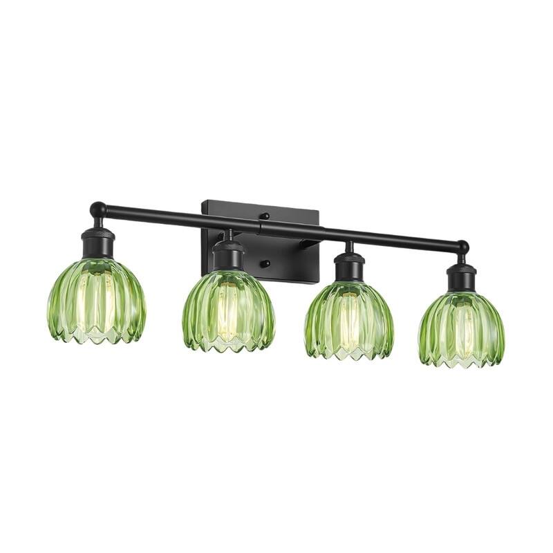 4 Light light bulb black base-green tulip bathroom light glass, metal lighting fixtures