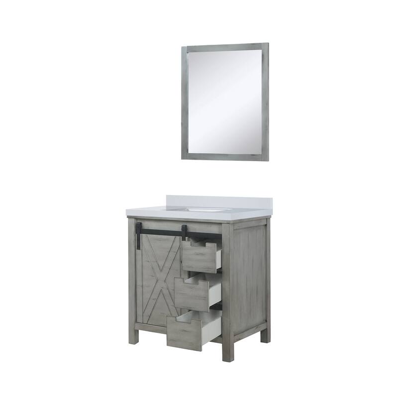 Marsyas 30 in W x 22 in D Ash Grey Bath Vanity, White Quartz Countertop and 28 in Mirror