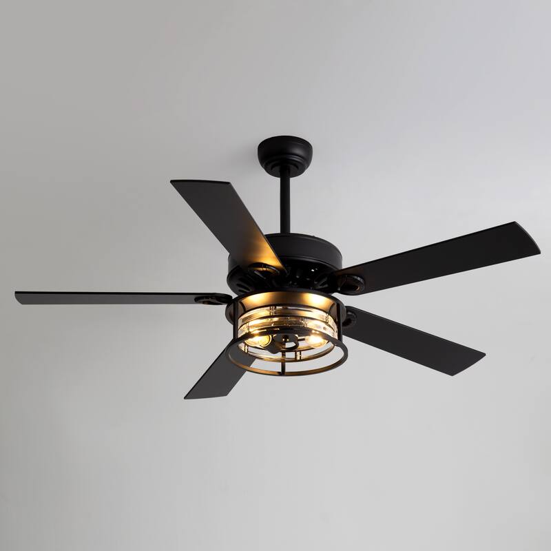 52-inch Reversible Wood 5-Blade Caged Ceiling Fan with Light and Remote
